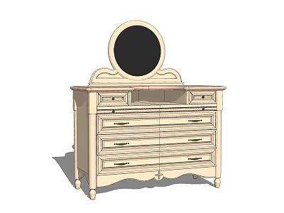 Elegant Classic Dresser With Round Mirror And Multiple Drawers Traditional Style 3d model