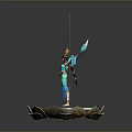 Fairy Character With Blue Wings Standing On Lotus Petal Base Decorative Outfit
