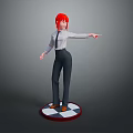 3D Character Model with Red Hair White Shirt Dark Pants Checkerboard Base Red Edge