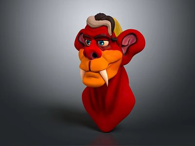 Stylized 3D Mythical Creature Character Head With Red Skin Large Ears And Fangs 3d model