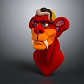 Stylized 3D Mythical Creature Character Head With Red Skin Large Ears And Fangs