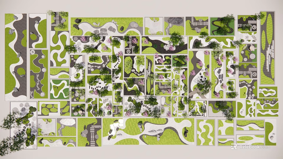 Japanese Dry Landscape Garden Design With Raked Gravel Dry Stones And Zen Elements 3d model 