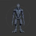 Gray Alien Creature 3D Model With Muscular Body Long Limbs And Standing Pose