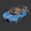 Blue Low Poly Sports Car With Wooden Interior Modern Design Sleek Stripes And Stylish Wheels