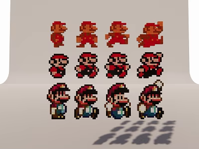 Pixel Art Characters Crafted With Building Blocks Showing Red Hats And Various Poses 3d model