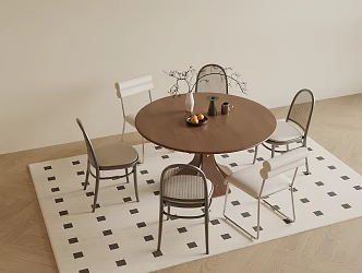 Round Dining Table and Chair Combination Single Chair 3d model