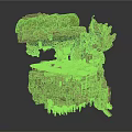 Floating Rock Scene Structure With Moss Covered Surface Stone Platform And Natural Plants
