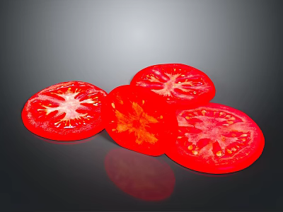 Fresh Red Juicy Tomato Slices On Black Background For Healthy Salad 3d model