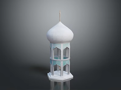 Islamic Style Architectural Model With White Dome And Turquoise Arched Windows 3d model