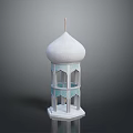 Islamic Style Architectural Model With White Dome And Turquoise Arched Windows