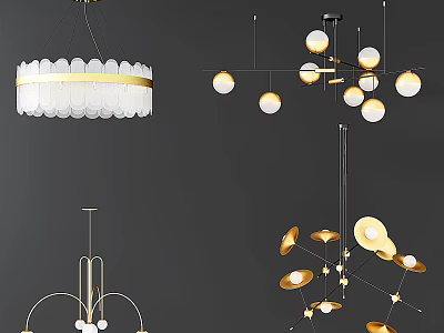 Modern White And Gold Chandeliers With Various Circular Pendant Designs For Interior Decor 3d model