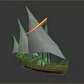 Wooden Sailing Ship Model With White Sails And Red Yellow Striped Sail