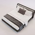 Modern Double Bed With Upholstered Headboard White Bed Sheets Gray Blanket And Pillows 3d model