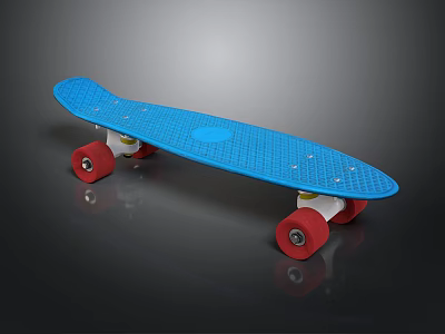 Blue Skateboard With Red Wheels Lightweight Design For Casual Daily Use 3d model