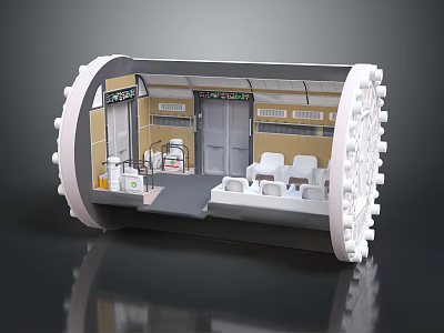 Subway Car Interior With White Seats Doors And Luggage Racks 3d model