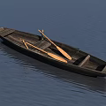 Two Traditional Wooden Boats Floating on Calm Water with Canopy and Oars