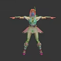 Female Warrior Character In Decorative Armor And Pink Skirt With Arms Outstretched On Gray Background