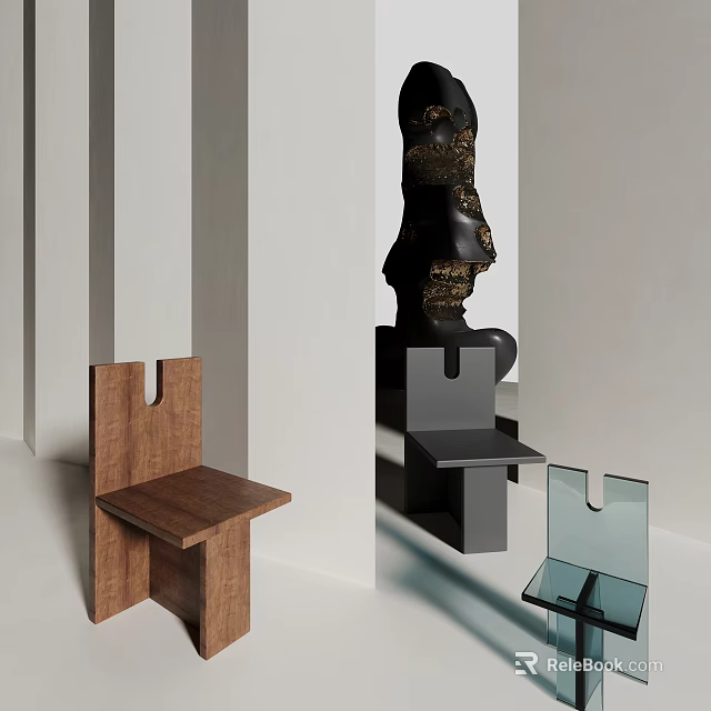 Modern Minimalist Leisure Chairs in Wooden Black and Transparent Glass Designs 3d model 