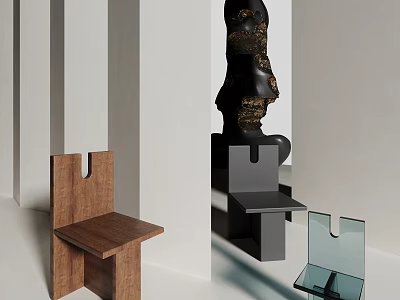 Modern Minimalist Leisure Chairs in Wooden Black and Transparent Glass Designs 3d model