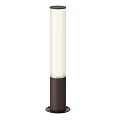 Outdoor Column Lights With White Striped Shades And Dark Bases In Two Heights