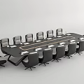 Modern Conference Table With Multiple Ergonomic Chairs And Notebooks On Surface 3d model