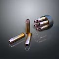 Weapon Ammunition Including Gold And Copper Bullets With Magazine On Dark Reflective Background