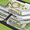 Modern Commercial Landscape Design Featuring Buildings Roads Green Spaces And Transportation