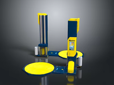 Blue And Yellow Equipment With Two Vertical Columns Yellow Circular Platforms And White Pillars 3d model