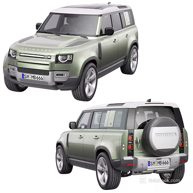 Green Land Rover SUV With Rear Spare Tire And Front Rear Exterior Views 3d model 