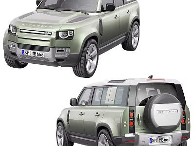 Green Land Rover SUV With Rear Spare Tire And Front Rear Exterior Views 3d model