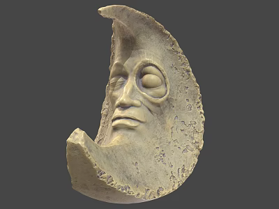 Moon Shaped Stone Sculpture with Carved Face and Textured Surface Design 3d model