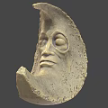 Moon Shaped Stone Sculpture with Carved Face and Textured Surface Design 3d model