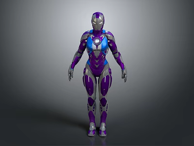 Futuristic Game Movie Character In Purple Blue Mech Armor With Sci Fi Design 3d model