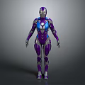 Futuristic Game Movie Character In Purple Blue Mech Armor With Sci Fi Design
