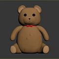 Plush Brown Teddy Bear Sitting With Red Bow Tie On Smooth Surface 3d model