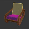 Modern Single Sofa With Blue Fabric Cushion And Wooden Armrest