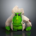 Stylized Green Creature Character 3D Model in Tattered White Coat with Purple Eyes 3d model