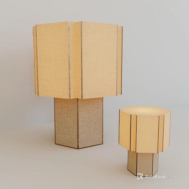 Modern Table Lamps Set With Linen Shade Square And Round Base Design 3d model