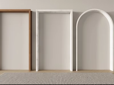 Arched Doorway With Wooden And White Frames In Interior White Wall Carpeted Floor 3d model
