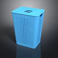 Blue Plastic Laundry Basket With Perforated Design Lid And Side Handle