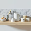 Stylish Kitchen Utensils with Wooden Spoons White Jug and Eggs in Bowl on Marble Background