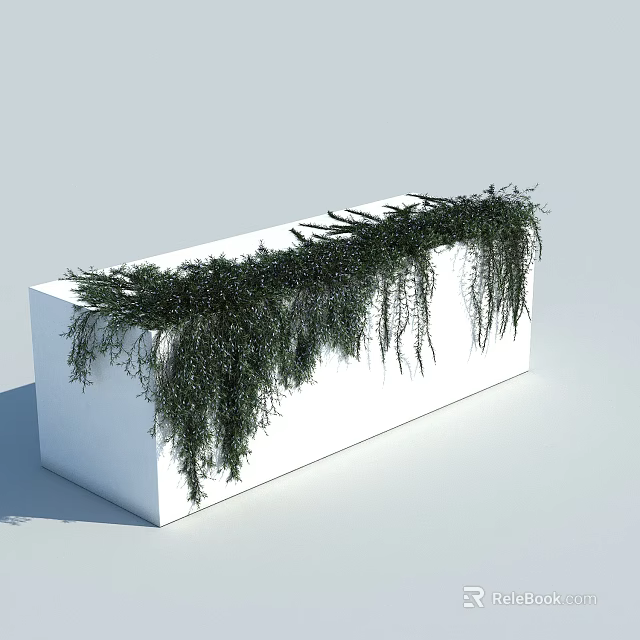 Lush Trailing Vines Growing in White Rectangular Planter with Cascading Green Foliage 3d model 