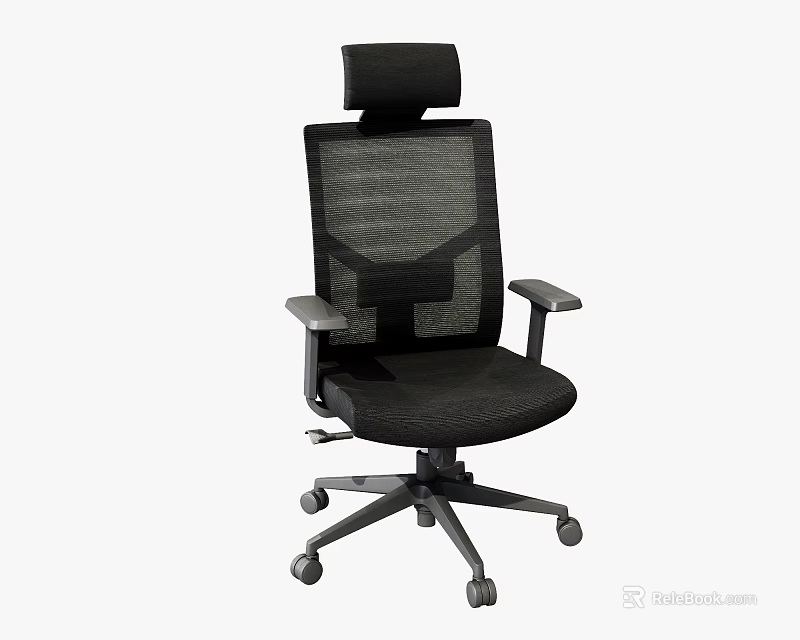 Black Mesh Office Chair With Headrest Armrests And Adjustable Five Wheel Base 3d model