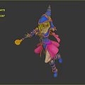 Colorful Wizard Game and Movie Character with Pointed Hat Orange Hair and Golden Prop