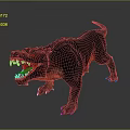 Mythical Fiery Dog Character With Sharp Fangs And Glowing Red Aggressive Stance 3d model