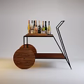 Stylish Wooden Wine Cart With Metal Frame And Multiple Bottles On Wheels