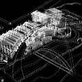 Modern Architectural Complex With Arch Bridge Water Bodies And Green Landscaped Areas