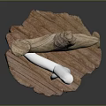 Wooden And Stone Sculptural Decor On Carved Wood Base With Abstract Shape