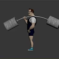 Muscular Cartoon Male Character Lifting Heavy Barbell On Wooden Floor With Gray Background