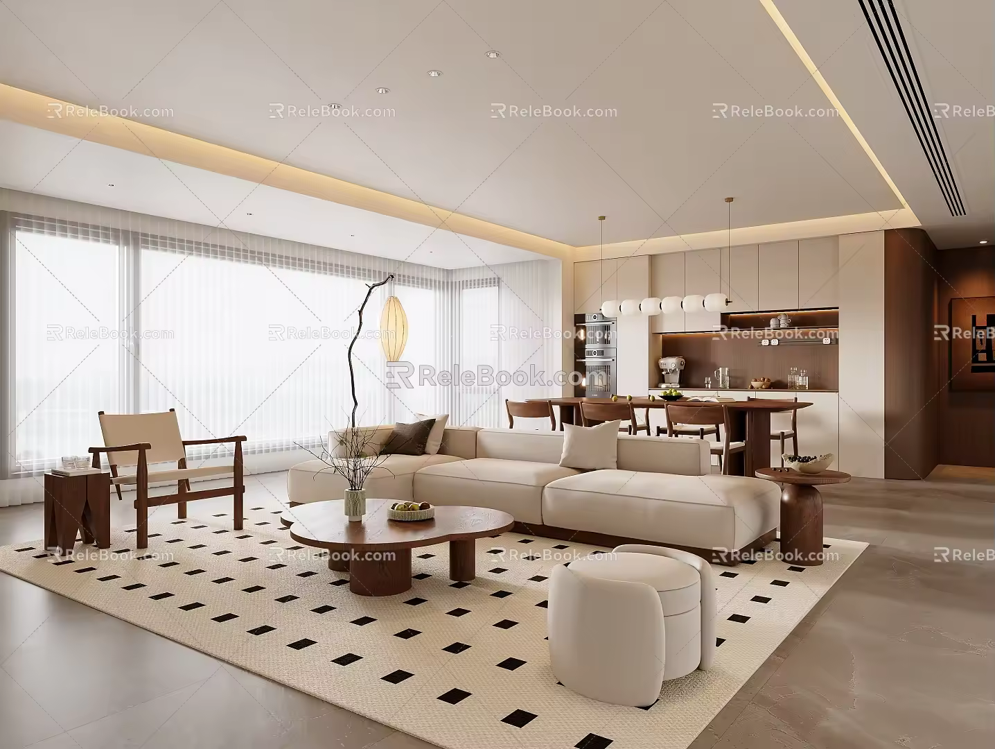 Modern Middle-ancient Style Guest Restaurant Hengting Guest Restaurant Middle-ancient Style Sofa Coffee Table Middle-ancient Style Dining Table and Chair Sideboard Middle-ancient Style Hanging Picture Chandelier Solid Wood Sofa 3d model